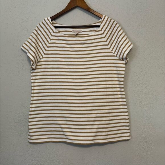 Women's DB Gold and White Striped Short Sleeve Tee - Picture 2 of 6